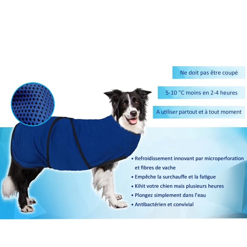 PawHut Manteau rafraîchissant pour chien manteau d'été taille L polyester bleu