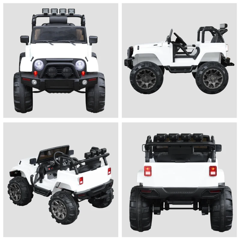 HOMCOM Voiture 4x4 électrique 12 V + télécommande 128L x 78l x 76H cm Enfants 3 à 8 Ans Effets Lumineux sonores Lecteur MP3 Blanc