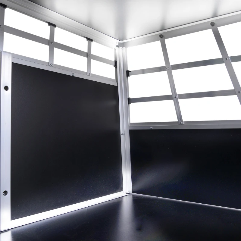 PawHut Cage de transport pour chien animaux aluminium XL caisse boîte box de transport voiture double porte verrouillable forme trapeze 89,5 x 68,5 x 50 cm argent noir