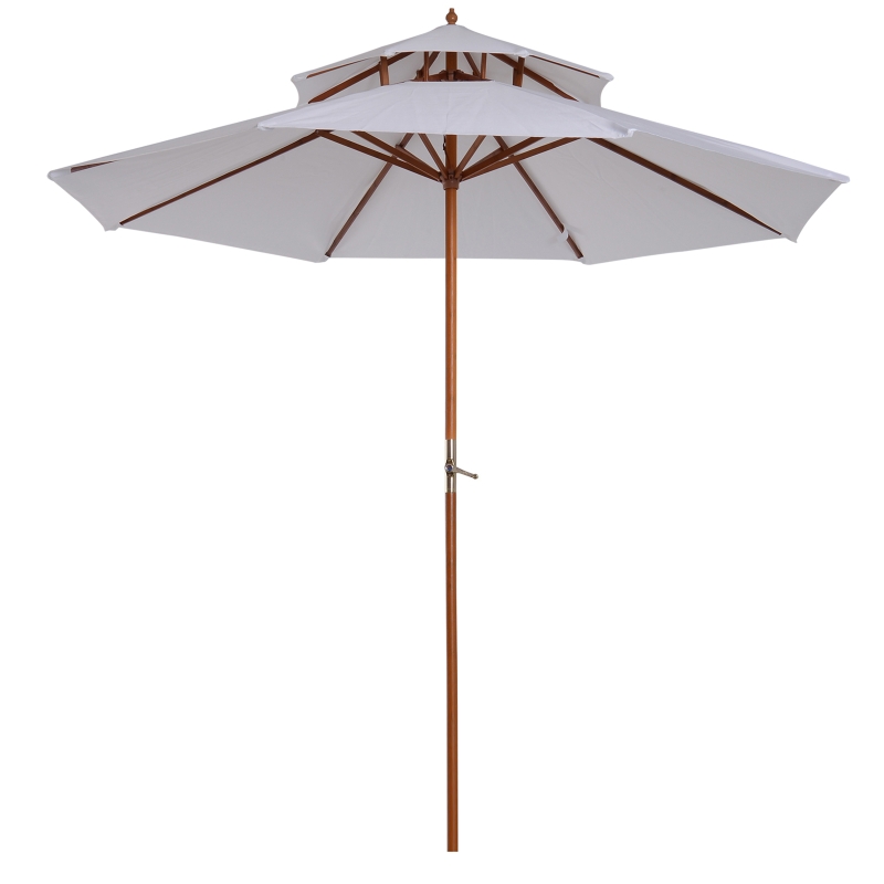 Outsunny Parasol de Jardin en Bois Blanc Ø3 m x 2,5 m