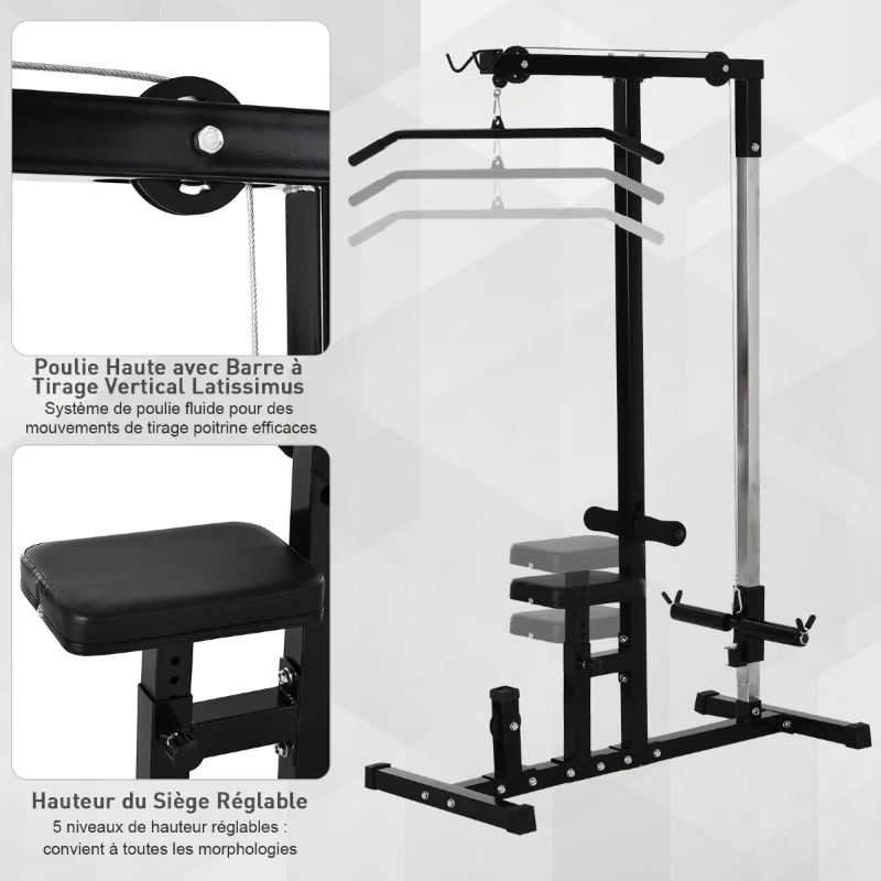 HOMCOM Station de musculation pour tirage poitrine - lat pulldown machine - banc de musculation dim. 103L x 120I x 180H cm acier noir