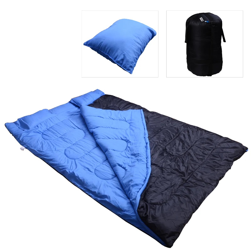 HOMCOM Sac de couchage double avec 2 oreillers tres confortable contre basse temperature noir