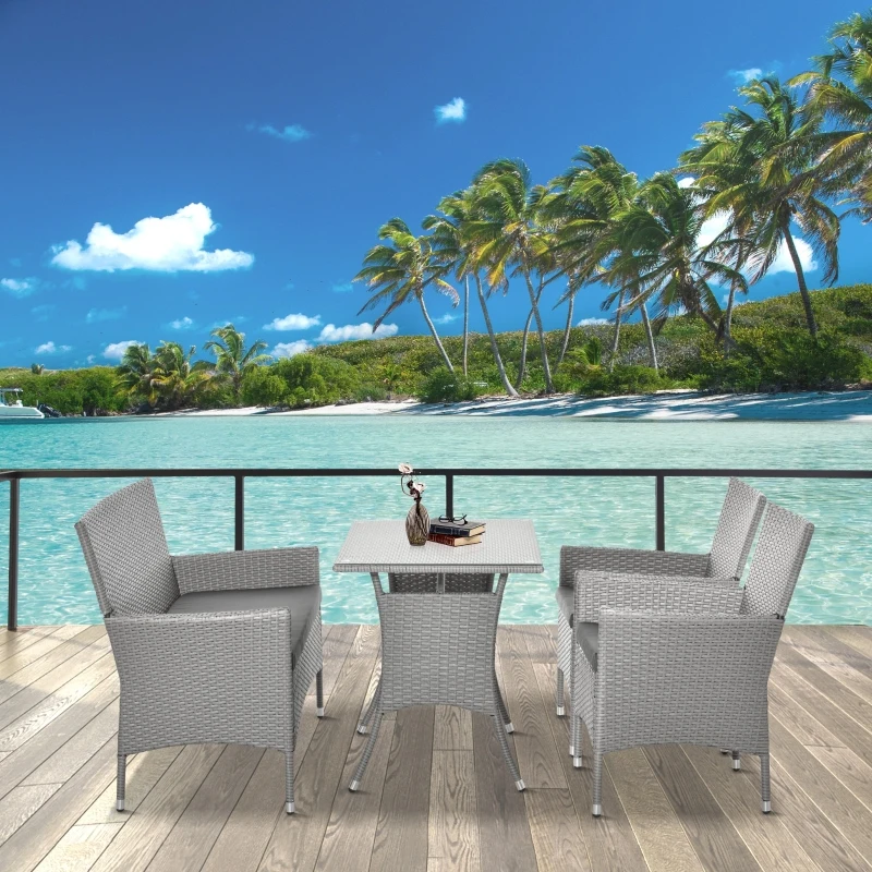 Outsunny Salon de jardin 4 places 4 pièces - canapé 2 places, 2 fauteuils, table à manger - 3 coussins inclus - résine tressée imitation rotin gris