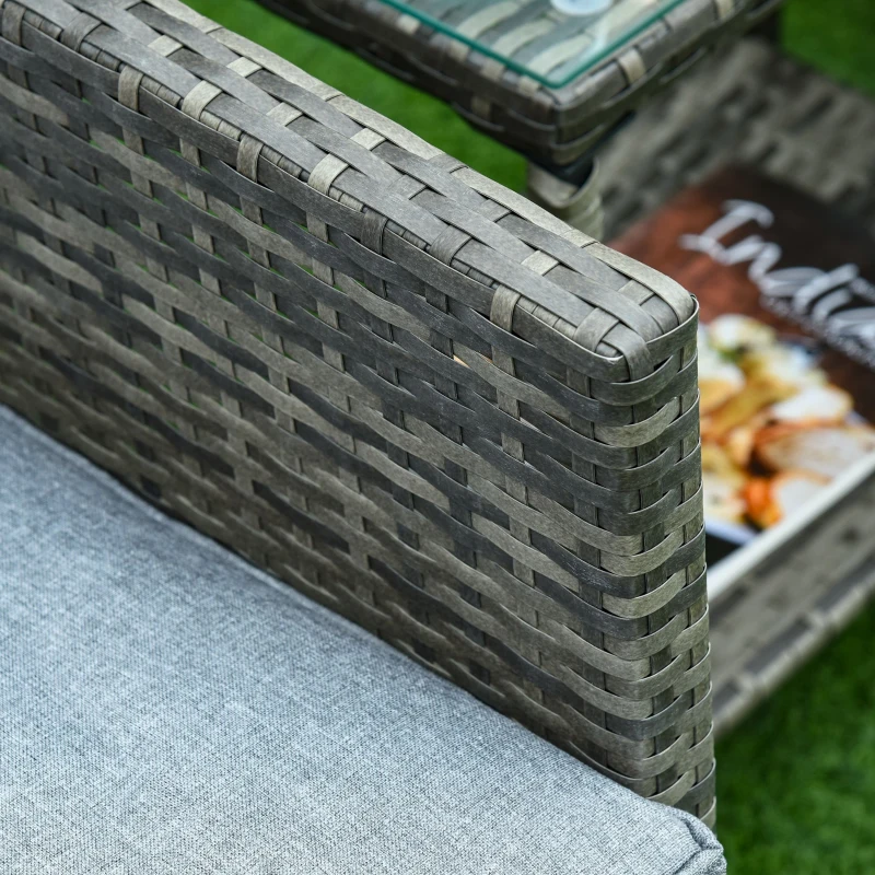 Outsunny Ensemble salon de jardin en résine tressée 3 pièces 2 fauteuils + table basse verre trempé coussins d'assise coussins lombaires déhoussables fournis acier 63 x 68 x 78 cm gris