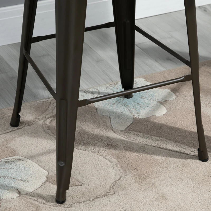 HOMCOM Lot de 4 tabourets de Bar Industriel avec Dossier Repose-Pied Hauteur Assise 76 cm métal café foncé Panneaux Multicouches Imitation Bois chêne foncé