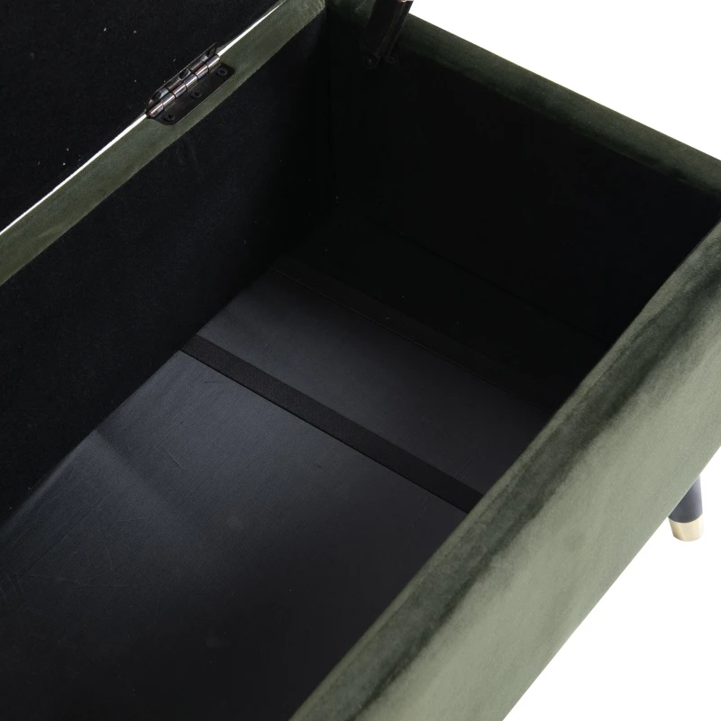 HOMCOM Banc de Rangement en Velours Coffre Rangement Tabouret avec Pieds en Bois Multifonction Design Simple et Moderne Idéal pour Salon Chambre Salle de Bain Entrée 110 x 43 x 45 cm Vert Foncé