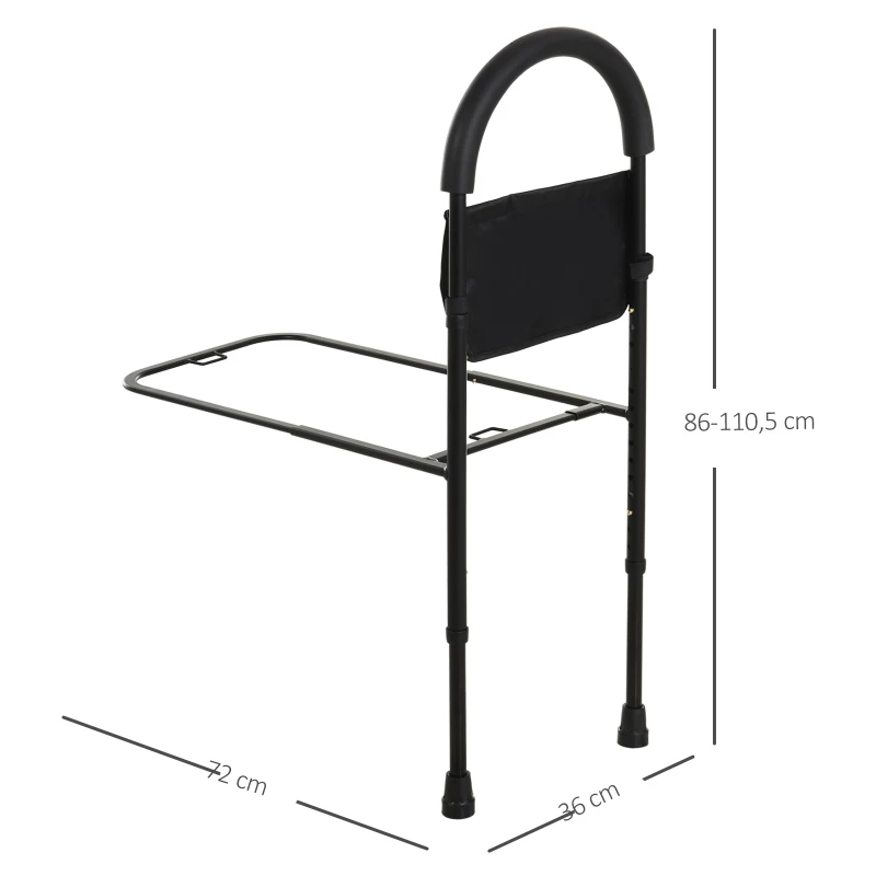 HOMCOM Barre de redressement de lit réglable en hauteur - poignée d'appui pour le lit - barre d'appui de lit - acier noir