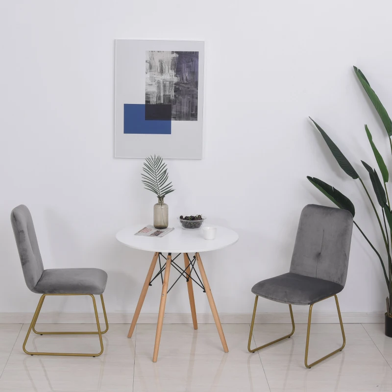 HOMCOM Lot de 2 chaises Velours Gris Pieds métal Finition dorée dim. 44,5L x 43l x 48,5H cm