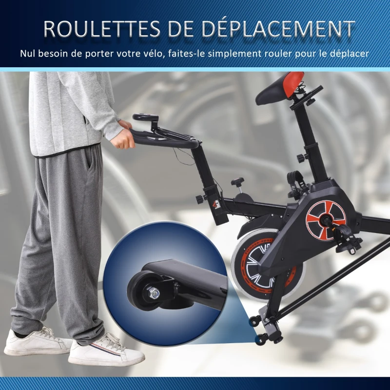 HOMCOM Vélo d'appartement cardio vélo biking écran LCD multifonction selle et guidon réglable volant inertie 5 Kg noir rouge