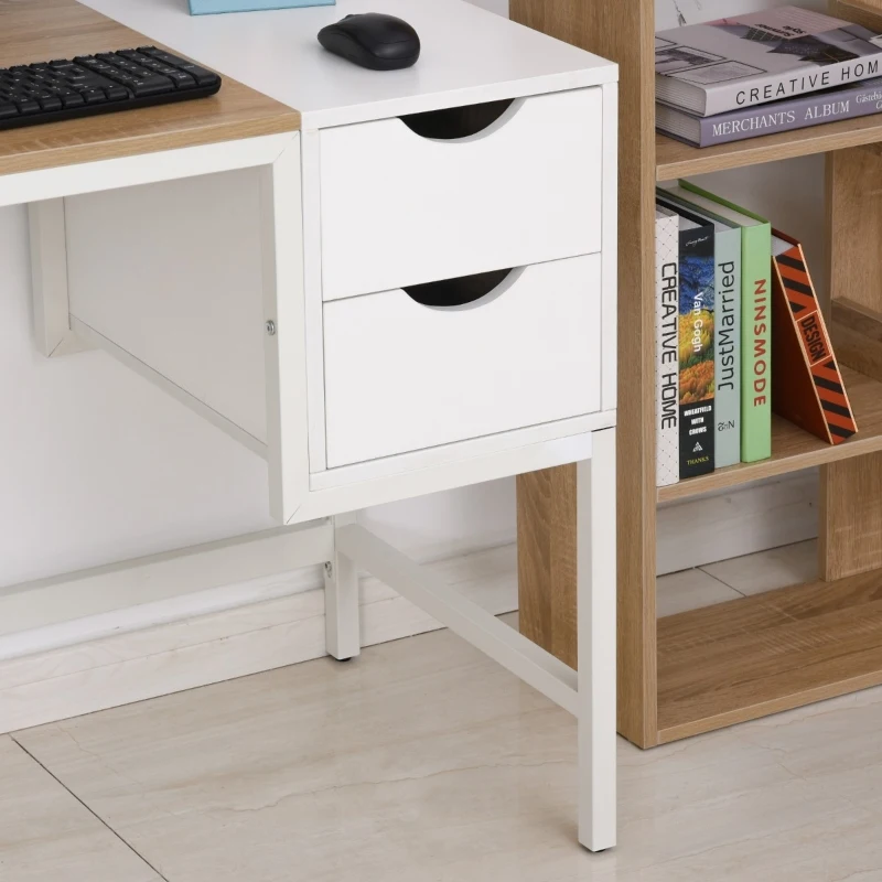 HOMCOM Bureau pour Ordinateur Informatique avec 2 Tiroirs 110 x 45 x 76 cm Blanc