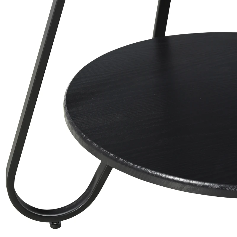 Table basse bout de canapé design néo-rétro 2 niveaux métal aspect bois