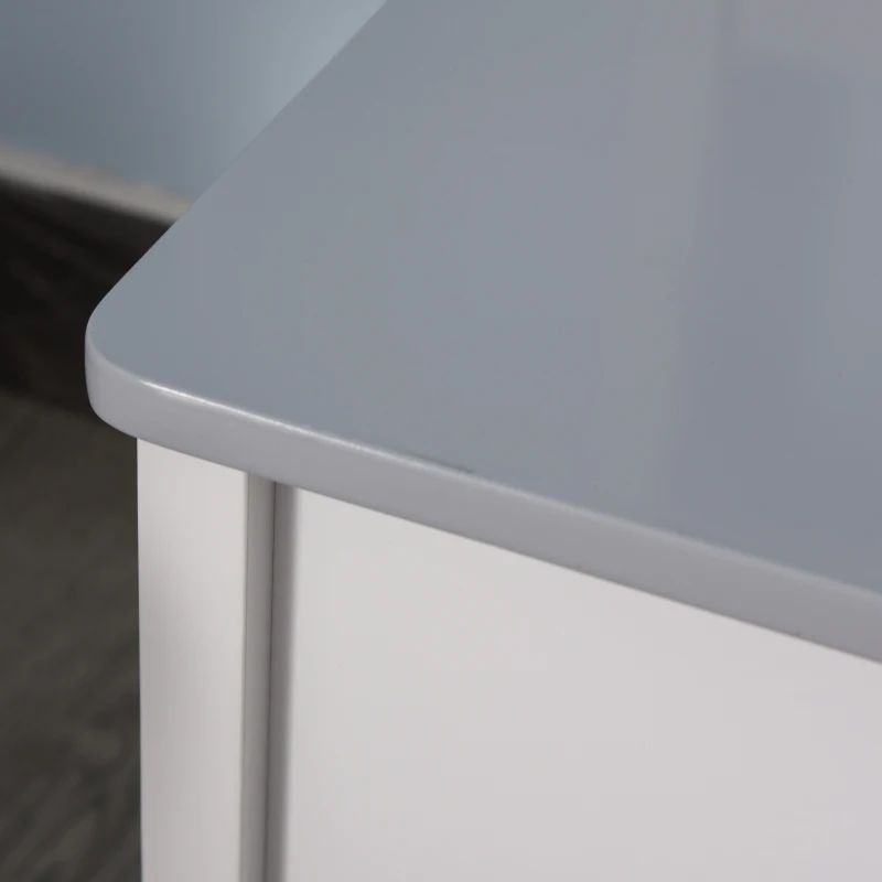 HOMCOM Banc Coffre 2 en 1 pour Enfant avec Compas d'abattant et Dossier ajouré - Pieds Bois de pin - Structure MDF Blanc Gris