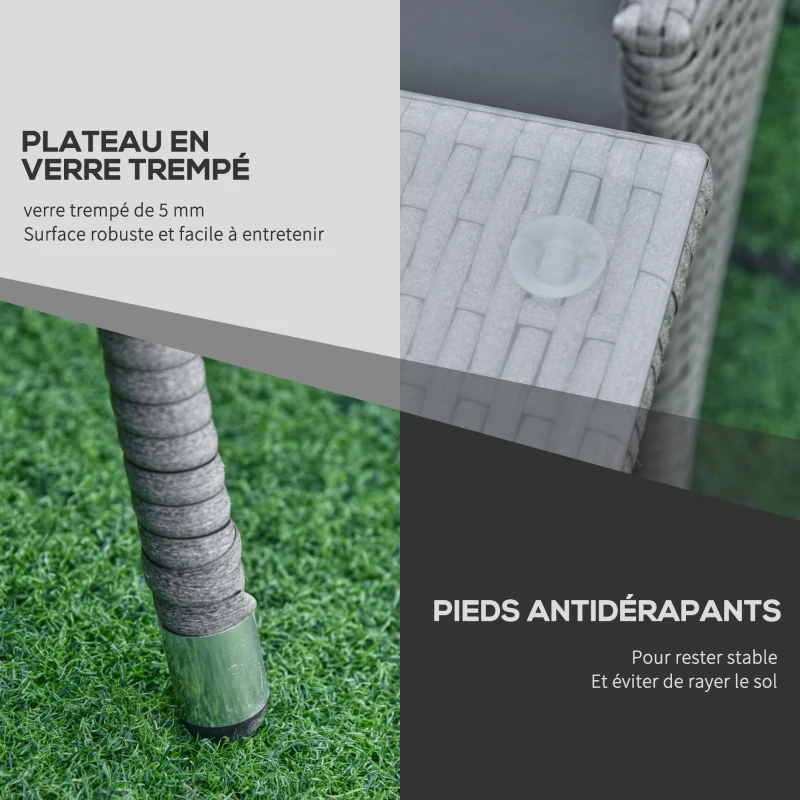 Outsunny Salon de jardin 4 places 4 pièces - canapé 2 places, 2 fauteuils, table à manger - 3 coussins inclus - résine tressée imitation rotin gris