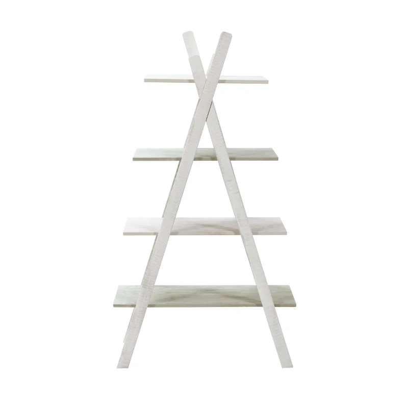 HOMCOM Étagère bibliothèque Design Pyramidal - étagère de Rangement 4 Niveaux - dim. 80,2L x 35l x 146,3H cm - MDF Blanc Vert Rustique