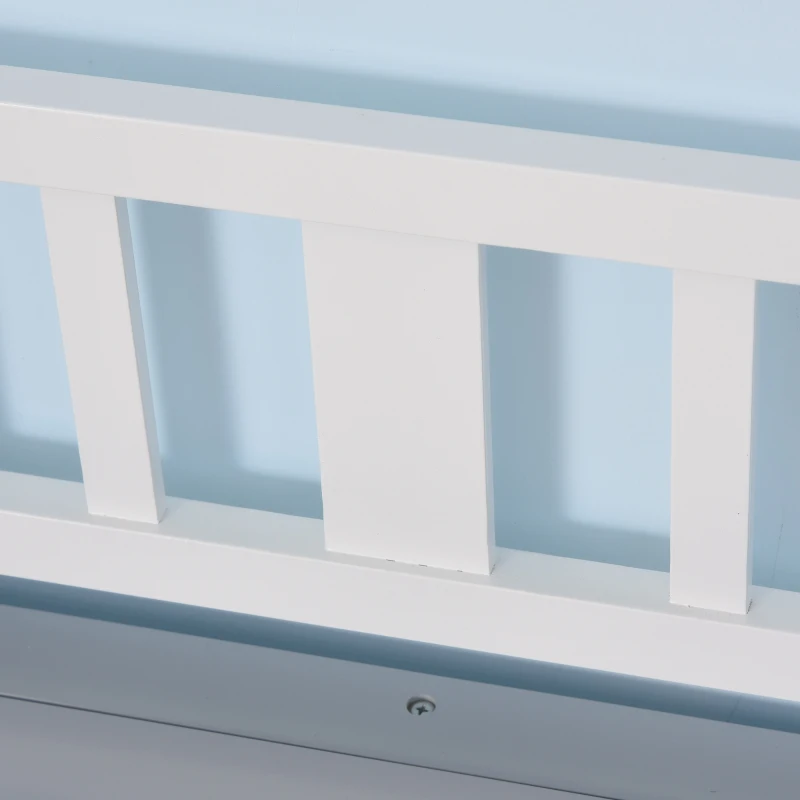 HOMCOM Banc Coffre 2 en 1 pour Enfant avec Compas d'abattant et Dossier ajouré - Pieds Bois de pin - Structure MDF Blanc Gris