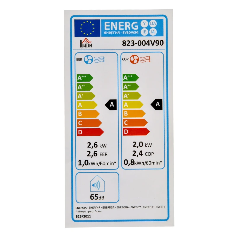 HOMCOM Climatiseur portable réversible froid chaud 12000 BTU/h max. - ventilateur, déshumidificateur - réfrigérant naturel R290 - télécommande - débit d'air 400 m³/h - blanc