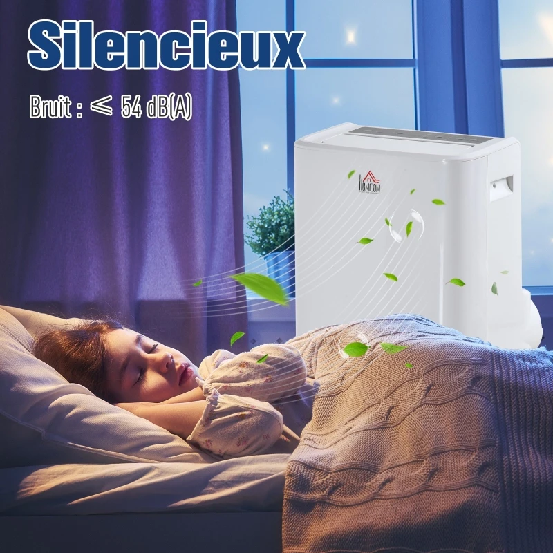 HOMCOM Climatiseur portable réversible froid chaud 12000 BTU/h max. - ventilateur, déshumidificateur - réfrigérant naturel R290 - télécommande - débit d'air 400 m³/h - blanc