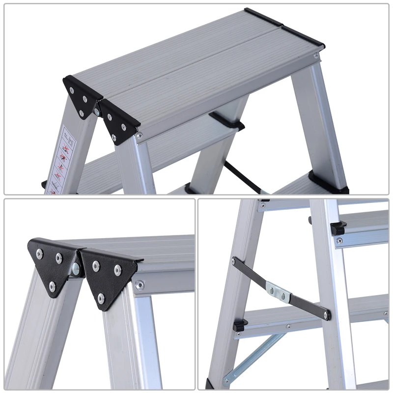 HOMCOM Marchepied escabeau double pliant antidérapant hauteur max. 59 cm charge max. 150 Kg aluminium