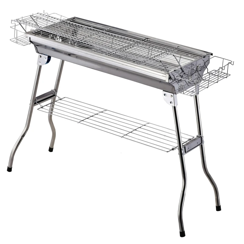 Outsunny Barbecue à charbon pliable portable BBQ grill sur pied avec étagère + 2 grilles cuisson dim. 100L x 43l x 68H cm acier inox.