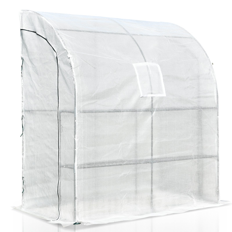 Outsunny Serre de jardin adossée serre adossée dim. 2L x 1l x 2,15H m 4 étagères 2 portes zippées 1 fenêtre acier PE haute densité blanc