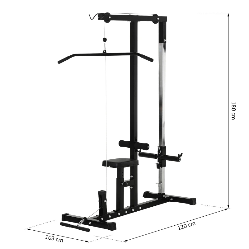 HOMCOM Station de musculation pour tirage poitrine - lat pulldown machine - banc de musculation dim. 103L x 120I x 180H cm acier noir