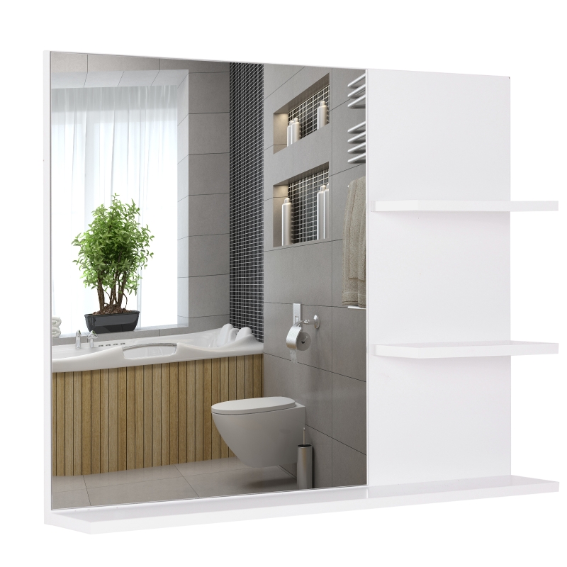Miroir de salle de bain avec 3 étagères intégrées blanc
