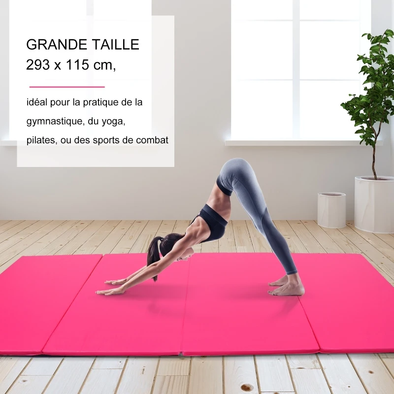 Homcom Tapis de Gymnastique et Fitness Pliable Rose 305 x 122 x 5 cm