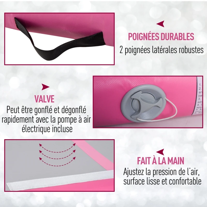 HOMCOM Airtrack tapis de gymnastique Air Track tapis de gym gonflable tumbling gymnastique dim. 300L x 100l x 10H cm tissu stratifié PVC