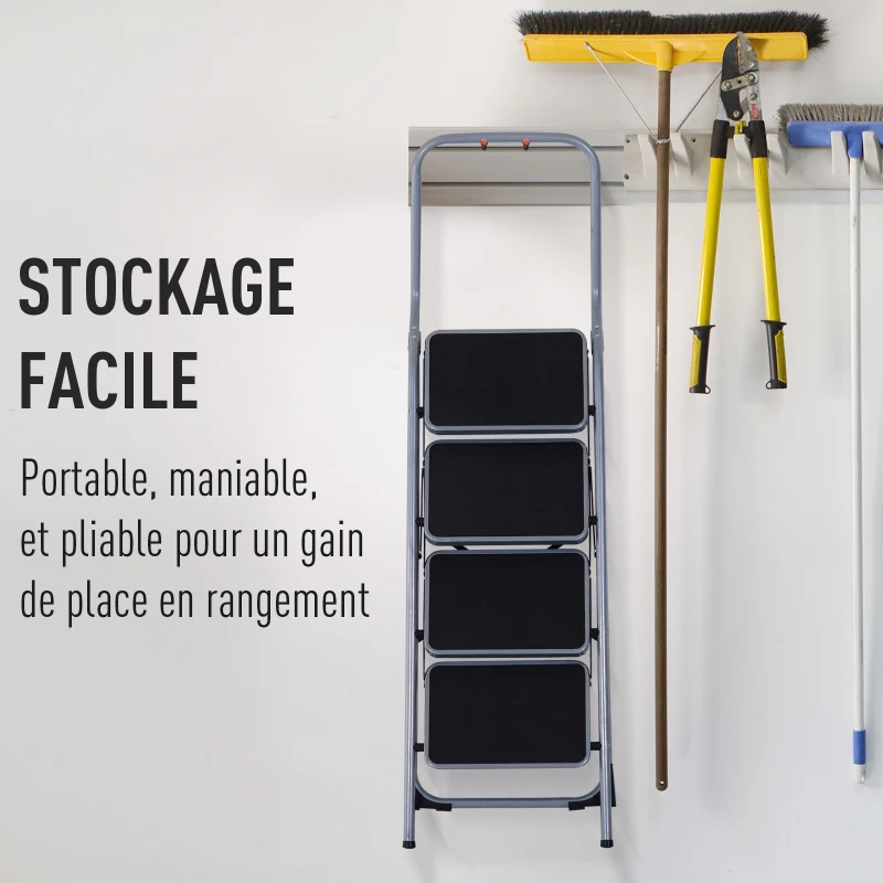 HOMCOM Marchepied escabeau pliant antidérapant hauteur max. 155 cm charge max. 150 Kg acier gris et noir