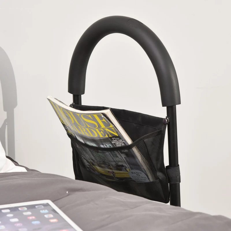 HOMCOM Barre de redressement de lit réglable en hauteur - poignée d'appui pour le lit - barre d'appui de lit - acier noir