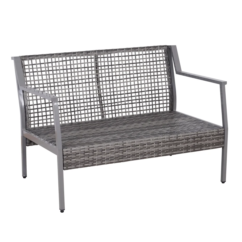 Outsunny Banc de jardin design contemporain 2 places dim. 118L x 75l x 79H cm coussin inclus alu. résine tressée polyester gris