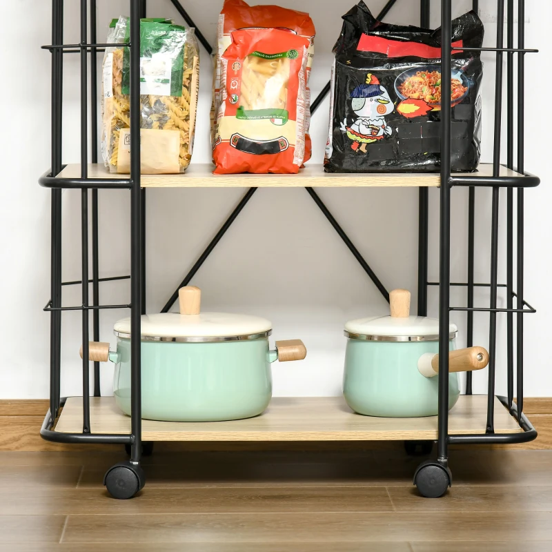 HOMCOM Desserte à roulettes avec Plateau en Bois, Chariot de Rangement à 3 Niveaux pour cuisine, salle bain, bureau