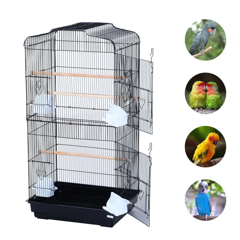 HOMCOM Cage à oiseaux avec mangeoires perchoirs 48 x 36 x 91 cm noir