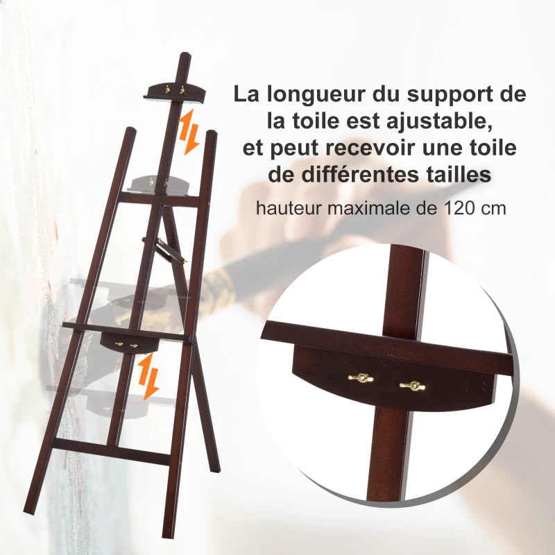 HOMCOM Chevalet d'artiste sur pieds inclinaison réglable jusqu'à 90° dim. 48L x 71l x 140H cm bois de hêtre marron