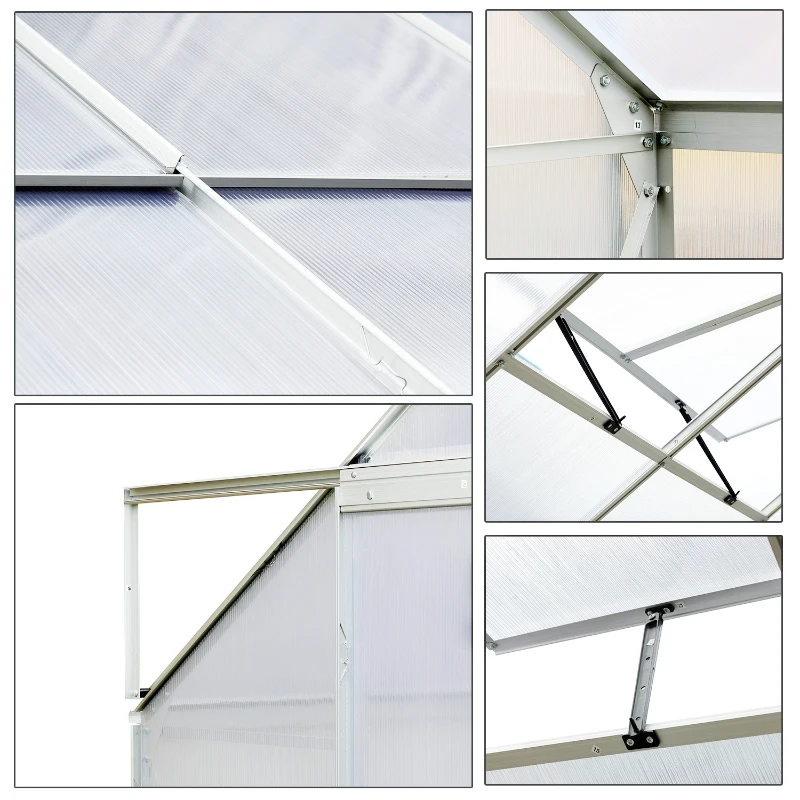 Outsunny Serre de jardin aluminium polycarbonate 9,17 m³ 2,5L x 1,9l x 1,93H m avec fenêtres et porte coulissante