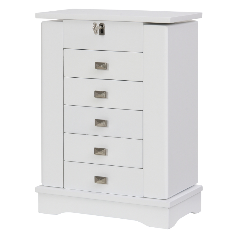 Armoire à bijoux verrouillable avec miroir blanc