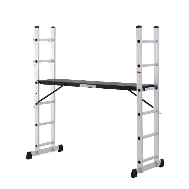 HOMCOM Echafaudage avec plateforme échelle escabeau double 3 en 1 certification NF EN131 charge max. 150 Kg aluminium