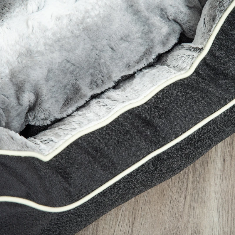 PawHut Panier chien lit pour animaux canapé chien chat coussin amovible lavable peluche confortable extra-doux coton PP tissu polyester 75 x 60 x 22 cm noir et gris