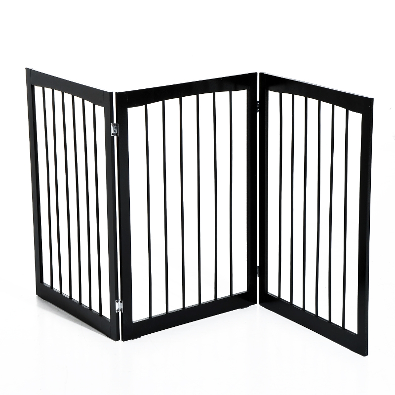 PawHut Barrière de Sécurité pour Animaux en Bois Noir 160 x 76 cm