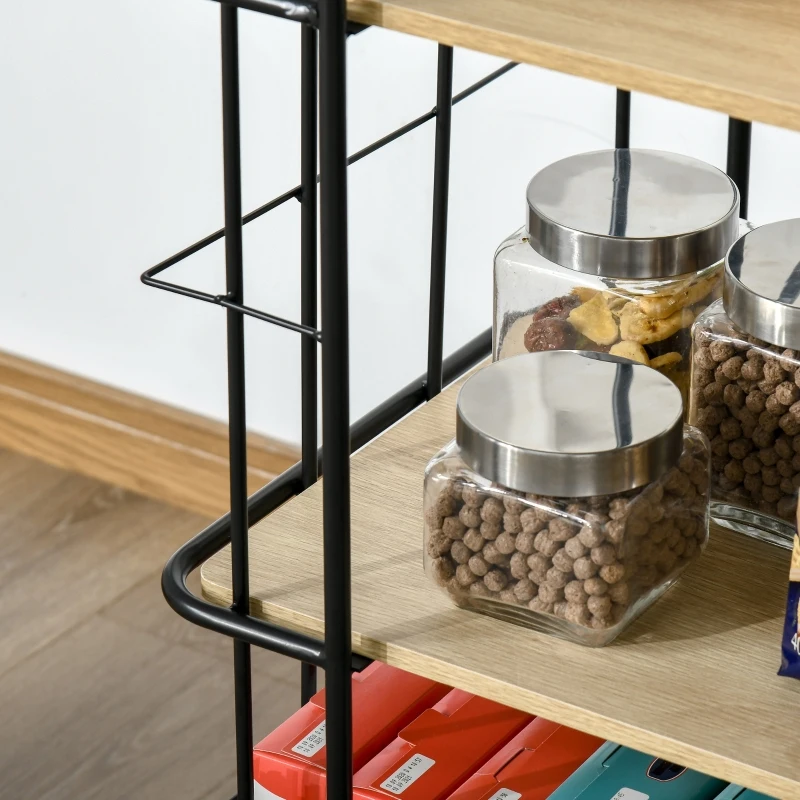 HOMCOM Desserte à roulettes avec Plateau en Bois, Chariot de Rangement à 3 Niveaux pour cuisine, salle bain, bureau