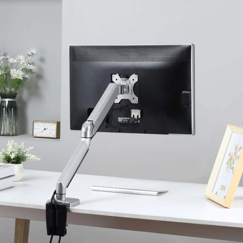 Vinsetto Support Écran PC support de moniteur de 13-32 pouces réglable en hauteur inclinable et pivotant supportant VESA 75x75/100x100 mm en aluminium argent