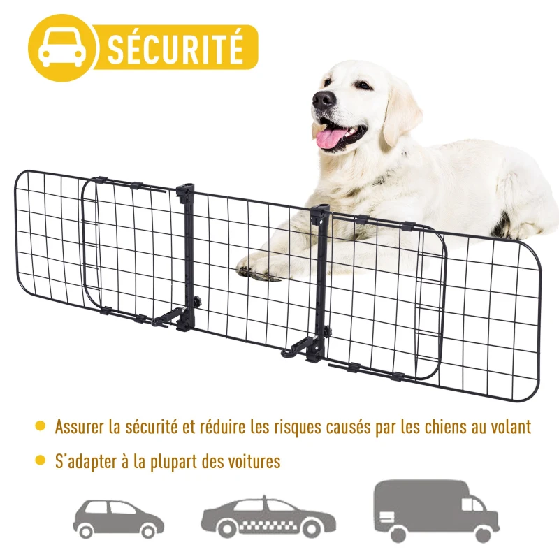 PawHut Grille de séparation voiture universelle pour chien barrière de protection animaux longueur réglable dim. 91-152L x 30H cm kit complet installation inclus métal noir