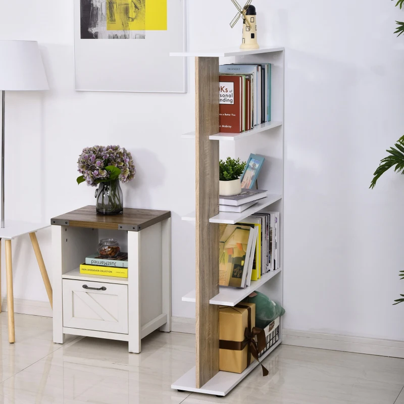 HOMCOM Bibliothèque Étagère de Rangement avec 4 Compartiments Ouverts Design Simple Moderne Idéale pour Salon Chambre Bureau 80 x 24 x 140 cm Blanc et Chêne