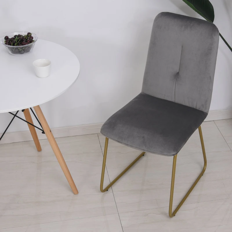 HOMCOM Lot de 2 chaises Velours Gris Pieds métal Finition dorée dim. 44,5L x 43l x 48,5H cm