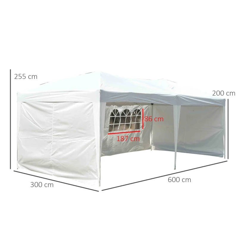 Outsunny Tonnelle barnum tente de réception pliante pop up dim. 6L x 3l x 2,55H m blanc + sac de transport