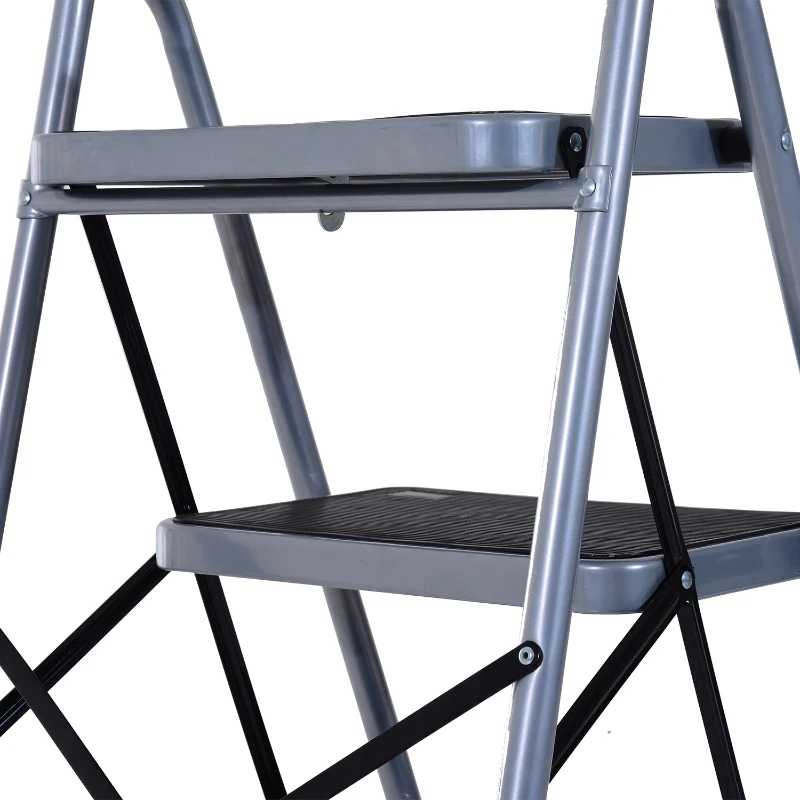 HOMCOM Marchepied escabeau pliant antidérapant hauteur max. 155 cm charge max. 150 Kg acier gris et noir