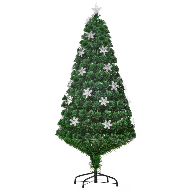 HOMCOM Sapin de Noël Artificiel Lumineux 21 lumières LED Fibres optiques Lumineux Multicolores 180 Branches PVC étoile Sommet Brillante Ø 60 x 150 cm Vert