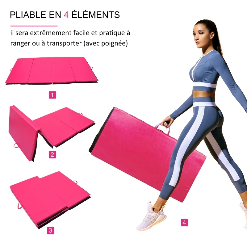 Homcom Tapis de Gymnastique et Fitness Pliable Rose 305 x 122 x 5 cm