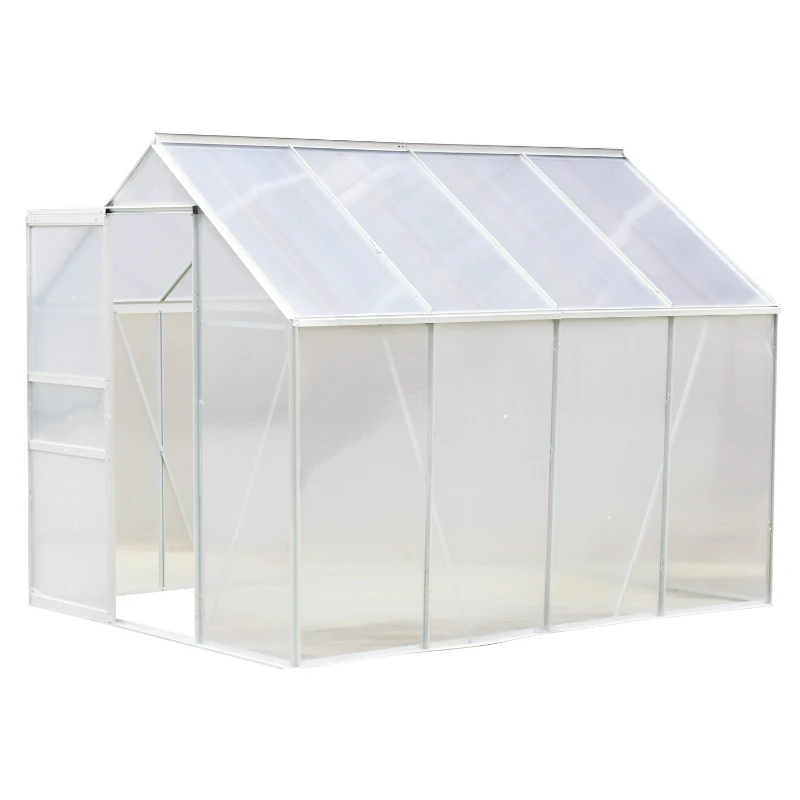 Outsunny Serre de jardin aluminium polycarbonate 9,17 m³ 2,5L x 1,9l x 1,93H m avec fenêtres et porte coulissante