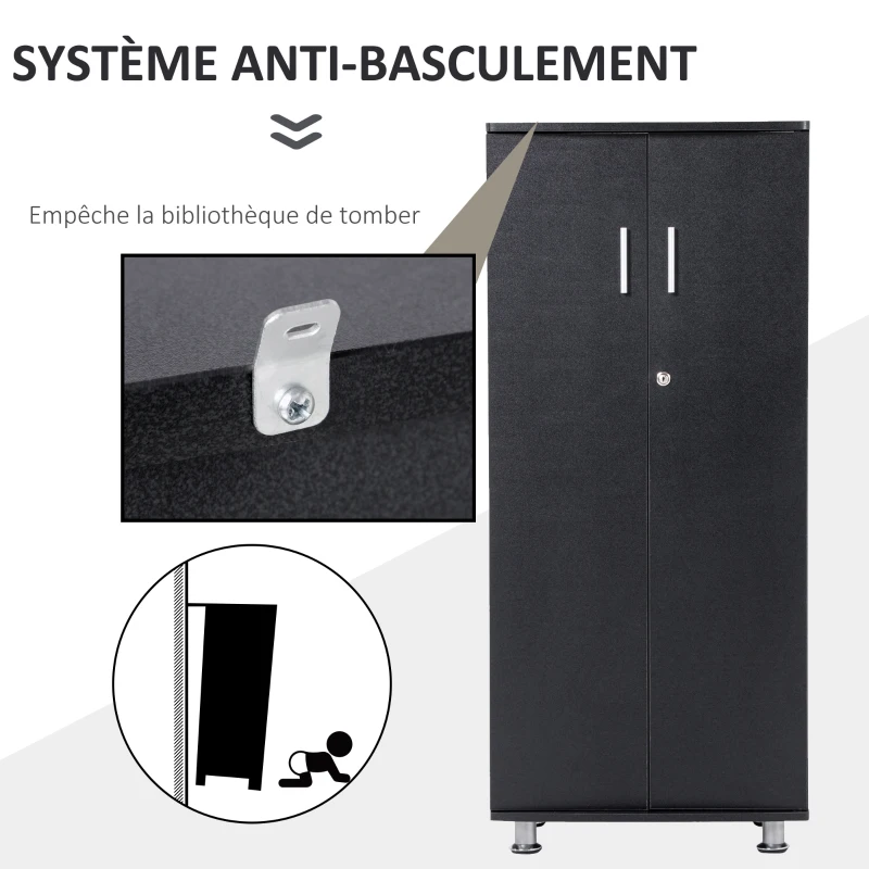 HOMCOM Armoire de Bureau verrouillable dim. 55L x 36l x 125H cm 2 étagères Pieds métal chromé Panneaux Particules Gris foncé